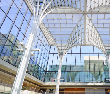 University of Chicago Booth Business School building with glass ceiling